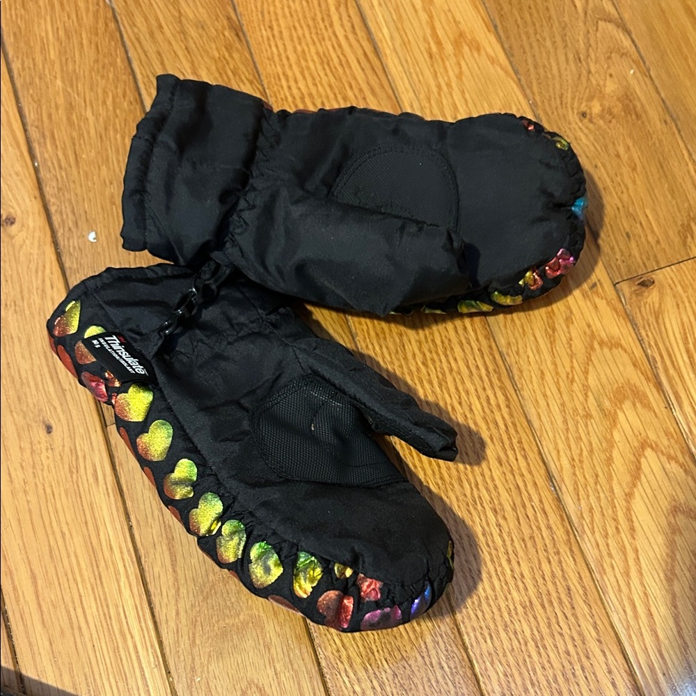 Kids Black Mittens with Colorful Trim